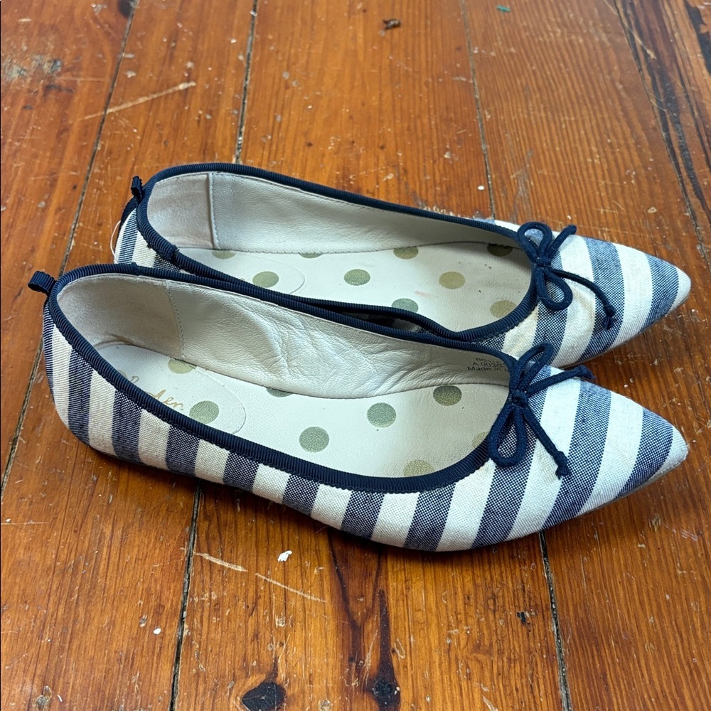 Boden Navy and Cream Striped‎ Almond Toe Flats Women’s size 6.5 37